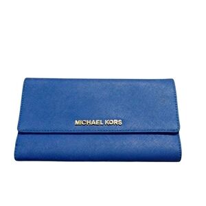 Michael Kors Sapphire Blue Trifold Wallet Saffiano Leather Wallet